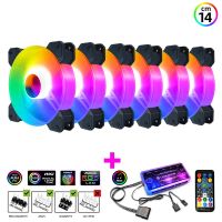 【LZ】☌♝  Coolmoon argb fã 140mm caso fã 6 kit com controlador de música apoio aura sincronização computador cooler refrigeração caso rgb fãs