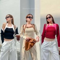 New in???(470฿ฟรีส่ง) Two tone knit top with cardigan  มาเลยค่า สาวๆสายเกาเชิญเลย เซ็ต2ชิ้น เสื้อไหมพรมคล้องคอ เสื้อคลุม