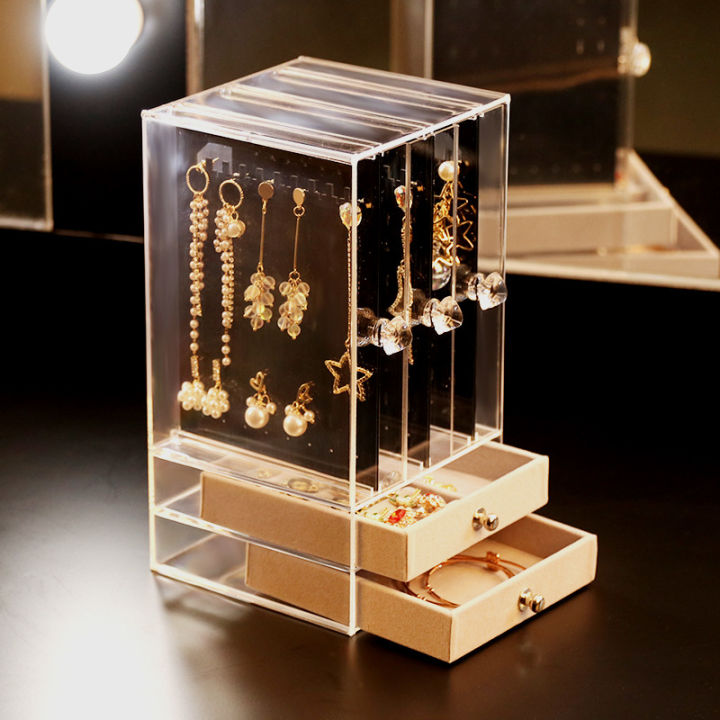 2021Transparent Acrylic Jewelry Storage Box Case Jewelry Organizer For Womens Necklace Ring Display Stand Dresser Dustproof Rack
