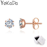 YOKADA Simple Gold Color Zircon Stud Earrings For Women Fashion Jewelry