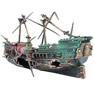 【CC】♈✢✤  2022 Hot Aquarium Landscape Pirate Ship Wreck Resin Boat Ornament Accessories Decoration