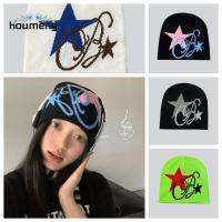 HOUMENG ฝากระโปรง หมวกไหมพรม skullies Star kullies หมวกคลุมถนน ฮิปฮอป ฤดูหนาวในฤดูหนาว Y2k สำหรับผู้หญิง