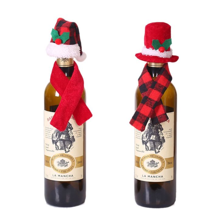 mytools-หมวกซานตาคลอสและชุดผ้าพันคอขนาดเล็กสำหรับขวดไวน์คริสต์มาสชุดของตกแต่ง5ชิ้น