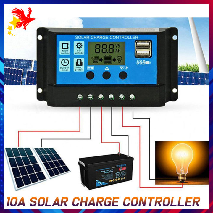 Solar Charge Controller 10A 12V/24V Solar Regulator PWM Battery