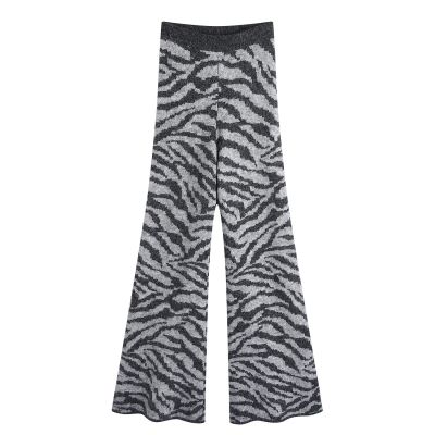 PUWD Casual Women Pants Set  Autumn Winter Wool Blended Straight Pants Wool Blended Hoodie Female Zebra Retro Pattern Suits