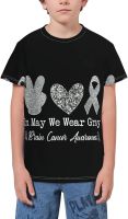 in May We Wear Gray Rainbow Brain Cancer Awareness Month T- Shirt Short Novelty for Boys and Girl