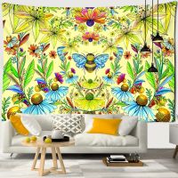 Plants Honeybee Tapestry Wall Hanging Bohemian Beach Mat Polyester Blanket Yoga Mat Home Bedroom Art Decor Custom Psychedelic