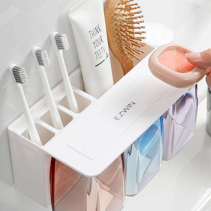 toothbrush-storage-holder-shelf-automatic-toothpaste-squeezer-bathroom-organizer-cosmetic-rack-magnetic-absorption-mouthwash-cup