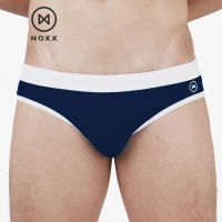 Noxx Swim Briefs: กางเกงว่ายน้ำชาย บิกินี่บรีฟ สีน้ำเงินกรมท่า กุ๊นขาว