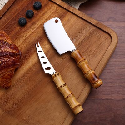 1Pcs Bamboo Handle Cheese Knife Stainless Steel Multifunction Baking Tools Pizza Butter Cutter Round Handle Kitchen Accessories
