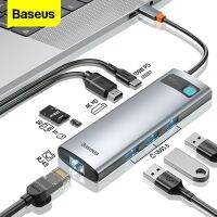 Baseus อะแดปเตอร์ USB C เป็น HDMI-Compatibe RJ45การ์ดรีดเดอร์ USB USB 3.0 PD 100W Type C แท่นวางมือถือสำหรับ Macbook Pro Surface Ipad