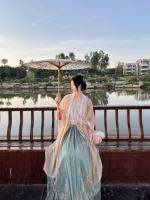 สาวสายลมยามเย็นเพลงประจำวัน Muxian ][ กระโปรงพลีทแบบดั้งเดิมสำหรับฤดูร้อนและฤดูใบไม้ร่วงที่ทำจากเอวแบบดั้งเดิม Hanfu Qiansi Qingchun