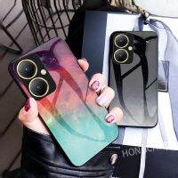 เคสสำหรับ Vivo Y27 VivoY27 4G 5G 2023กระจกเทมเปอร์ท้องฟ้าเต็มไปด้วยดวงดาวกรอบซิลิโคนอ่อนฮาร์ดฝาลายหินอ่อนเคสโทรศัพท์ปิดขอบนิ่ม TPU