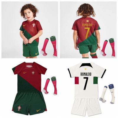 2022 Qatar World Cup Portugal Home Away Kids Football Jersey Cristiano Ronaldo Sport Shirt Set For Child With Socks
