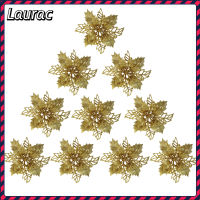 Laurance 10ชิ้น7/11ซม.,เกล็ดแวววาวประดิษฐ์คริสต์มาสดอกไม้ตกแต่งคริสต์มาสเทศกาลคริสต์มาสดอกไม้เหมือนจริงทองผงหัวหอม