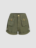 HOT”Cider กางเกงยีนส์ขาสั้นผู้หญิง กางเกงยีนส์คาร์โก้ผญ ลุคสตรีทSolid Cargo Pocket Denim Ultra Shorts