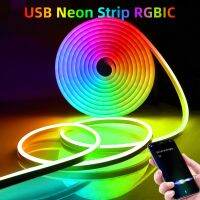 USB 5V นำแถบนีออนแสง RGBIC 108 Leds/m เทปเชือกซิลิโคนไล่สีฝันและบลูทูธควบคุมสำหรับห้อง DIY