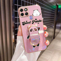 VRQR เคสโทรศัพท์ตั้งลายการ์ตูนสำหรับ Infinix Smart 6เคสกลิตเตอร์ชุบโลหะหรูหราลายแพนด้าน่ารักที่สามารถป้องกันเคสโทรศัพท์แบบนิ่ม