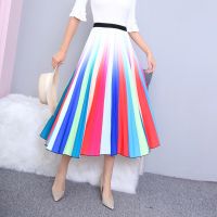 ร้อน, ร้อน★Ready Stock Pleated Skirt Women Print  Women Skirt Big Swing Party Holiday high waist skirt The colours of the rainbow