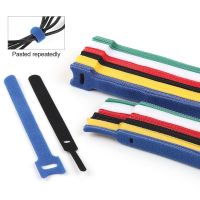 10PCS T-type Reusable ties Fastener Tape Nylon Loop Wrap Zip Bundle Wire Ties multicolor 150mm×12mm Cable Management