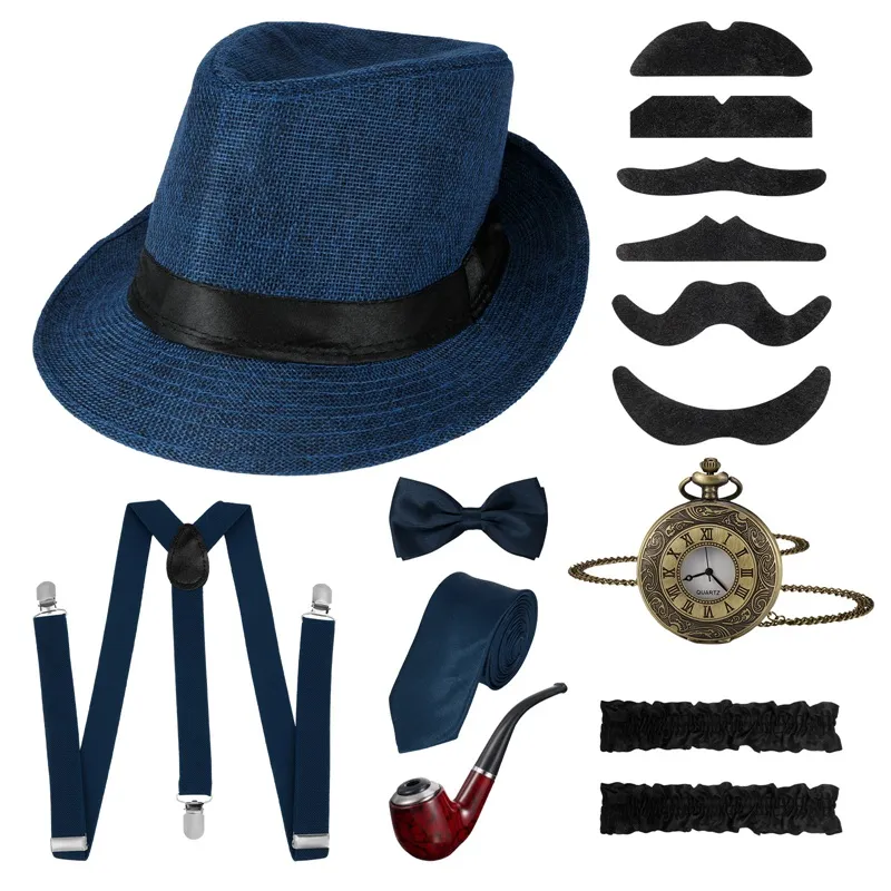 1920s Mens Gatsby Gangster Costume Accessories Set Old Man Costume Grandpa Accessories  Set With Panama Hat Suspender Bow Tie