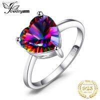 ♗卍✻ JewelryPalace Heart Natural Rainbow Mystic Quartz Solitaire 925 Sterling Silver Rings Women Fashion Colorful Gemstone Jewelry