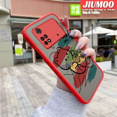 เคส JIUMOO สำหรับ Xiaomi Poco X4 Pro 5G Poco M4 Pro Poco C40การ์ตูนเรียบง่ายลายแมวเปลือกแข็งกันแรงกระแทกเนื้อนิ่มขอบซิลิโคนแฟชั่นเคสมือถือคลุมทั้งหมดป้องกันเลนส์กล้อง