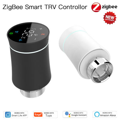 Jiuch ZigBee3.0ตัวควบคุมอุณหภูมิ TRV Tuya สมาร์ทเทอร์โมสตาทที่ตั้งโปรแกรมได้หม้อน้ำแอปควบคุมด้วยเสียงทำงานได้กับ Alexa Google ใช้ในบ้านกับฮับเกตเวย์ไร้สาย Tuya ZigBee