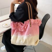 New Style Trendy All-Match Fashionable Woven Bag Shoulder Unique Girl Portable Tote Large Capacity Gradient Color Underarm 【AUG】