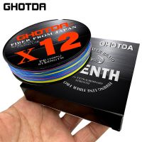 Ghotda ขายดีเส้นใยทอแบบมัลติฟิลาร์ X12เอ็นตกปลา PE ถักเปียแบบแบนและสายทนทานการขัดถู100-500เมตร