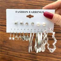 LETAPI Trendy Metal Pearl Drop Earrings Set For Women Vintage Gold Color Round Square Earrings Set of Earrings Gifts Jewelry