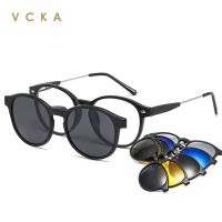 เฉดสีสำหรับผู้ชาย VCKA 6 In 1แม่เหล็กแว่นกันแดดกลมแว่นสำหรับปีนเขาออปติคอลคลิปแว่นตาแว่นสายตาสั้นที่ปรับแต่งได้