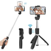 ไร้สายบลูทูธเข้ากันได้ Selfie Stick ขาตั้งกล้องที่มีชัตเตอร์ระยะไกลสำหรับมาร์ทโฟนสามในหนึ่งขาตั้งกล้องมือถือพับ