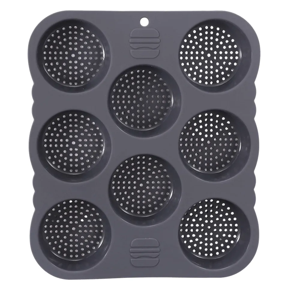 8 Holes Hamburger Bun Pans for Baking Mesh Silicone Bread Pans for Baking Non Stick Perforated Baking Molds, Black