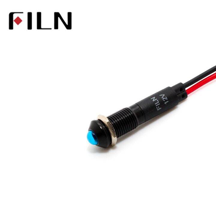 8mm-fl1a-8sw-1-black-housing-mini-raised-head-red-green-yellow-blue-12v-led-inidcator-light-with-20cm-wire