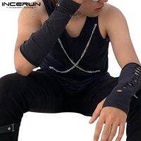 ✲✙ Incerun เสื้อกล้าม สายโซ่ ออกแบบไขว้ สีพื้น