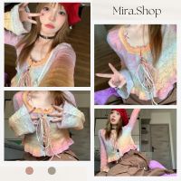 mira เสื้อแขนยาวสีเลนโบว์ มีกระดูมใช้งานได้ ผูกโบว์  5511#