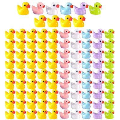 100 Pcs Tiny Ducks Mini Resin Yellow Duck Ornament Multi-colors Realistic Shape Small Ducks Miniature For Yard Garden Doll House