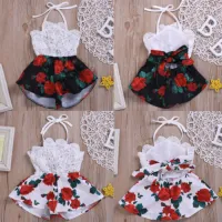 Summer Baby Clothes Lace Short Sleeves Newborn Girl Bodysuit Solid