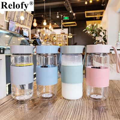 480ml Glass Water Bottle with Portable Handle and Anti Scalding Cups Sleeve for Sport Bottles Simple Office Thermos Drinkware