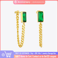 ENFASHION Green Stone Drop Earrings For Women Gold Color Stainless Steel Brincos Chain Dangle Earings Fashion Jewelry 2020 E1194