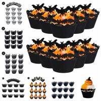 EDTHTTHE 12pcs/set กระดาษแข็งบอร์ดบอร์ด ห่อคัพเค้ก เป็นรูกลวง สีดำสีดำ อุปกรณ์ตกแต่งเค้กรูปค้างคาวสีดำ สร้างสรรค์และสร้างสรรค์ โกสต์ผี ที่รองคัพเค้กฮาโลวีน การตกแต่งงานแต่งงาน