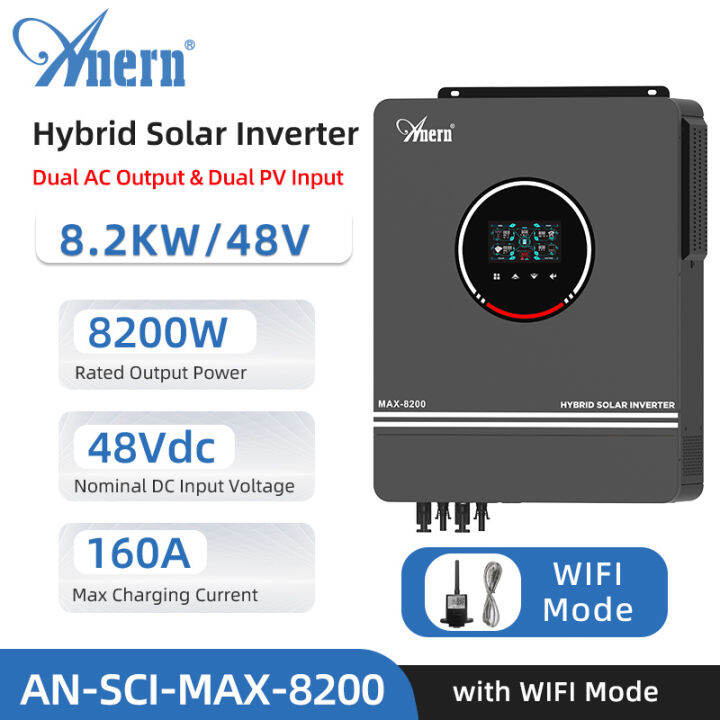 Anern Hybrid Inverter 6.2KW/8.2KW Solar Inverter 48V 120A/160A MPPT ...