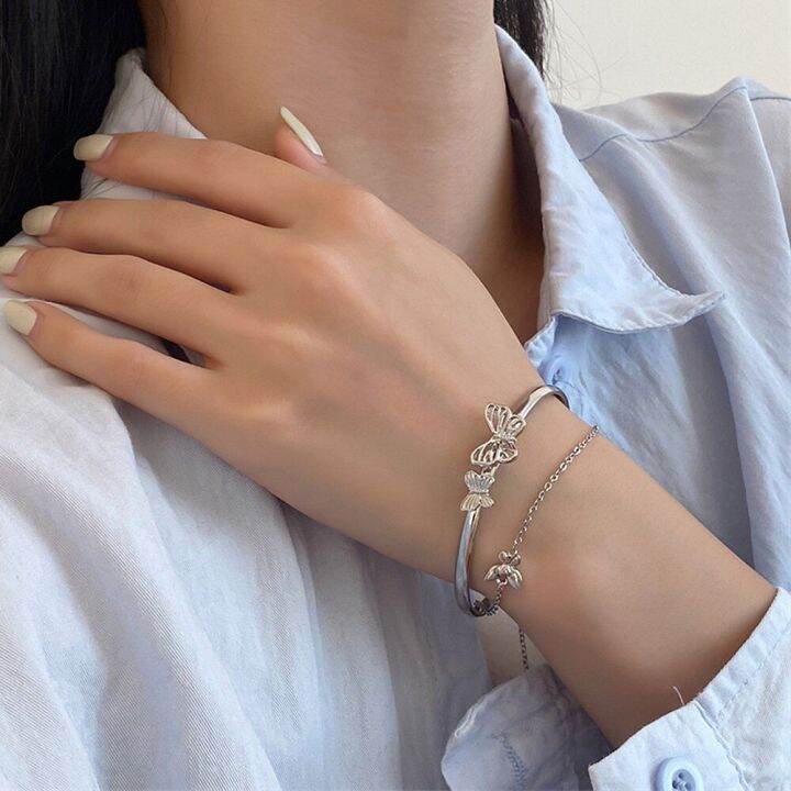 fashion-hollow-butterfly-bangle-bracelet-silver-color-double-layer-tassel-chain-bracelet-for-women-girls