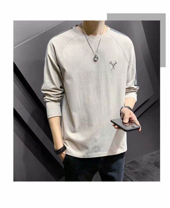 okamoto-ใหม่แขนยาวเสื้อยืดผู้ชายฤดูใบไม้ร่วงเสื้อยืดนักเรียนป่าฤดูใบไม้ผลิและฤดูใบไม้ร่วงเสื้อยืดเสื้อ-bottoming-เสื้อผู้ชายเสื้อเชิ้ตแขนยาวหลวม-เสื้อแขนยาวชาย90-เสื้อแขนยาวฮิต