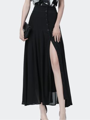 【CC】 Pleated Skirts Waist A-line Skirt 2022 Slit Ladies