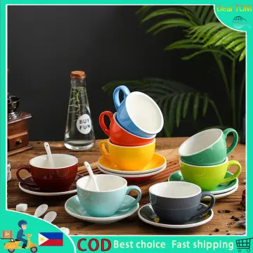 Coffee Cup & Saucer Spoon Set Retro Vertical Stripes Ceramic Coffee Mug for  Cappuccino Latte Coffee