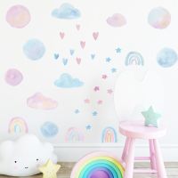 Watercolor Heart Clouds Wall Stickers for Baby Girls Room Wall Decor Removable PVC Wall Decals Home Decor Wallpapers DIY Murals Wall Stickers  Decals