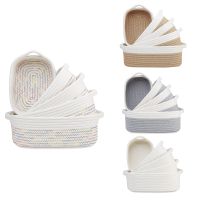 5-Piece Rectangle Storage Basket Set Cotton Rope Woven Baskets for Organizing ,Baby Nursery, Dog Toy Baskets