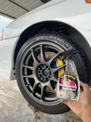 น้ำยาทายางดำพรีเมี่ยม เคลือบเงายางรถ สูตรออยฉ่ำวาว กันน้ำ เคลือบเงา Tire Dressing Super Black Premium !!แถมฟรีฟองน้ำ!!